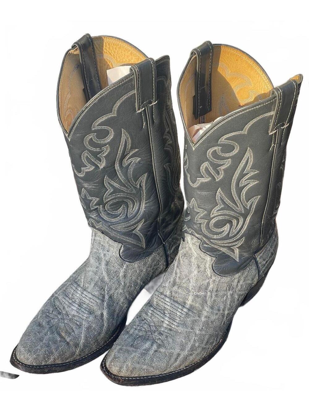 Justin Gray Elephant Cowboy Boots 1980s Size 10 EE Made in USA-Style 8527 X-Wide